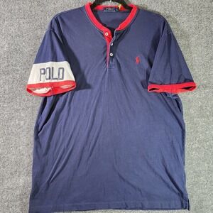 POLO Ralph Lauren Red Henley Shirt Mens Large Short Sleeve Red Polo Pony
